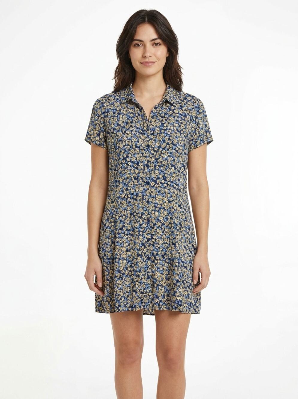 Calvin Klein Jeans Short Sleeve Collared Shirt Dress Women See Measurements